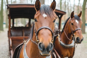 Obraz premium Horses in Carriage, Nature Background