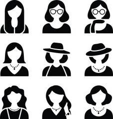 Male and female head silhouettes avatar set. Vector illustration black person portrait head. Anonymous face profile and group icon isolated on white background