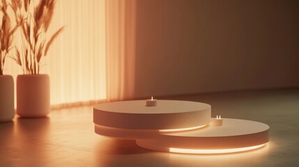 Modern design with warm ambient lighting.