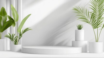 Modern display with lush green plants indoors.