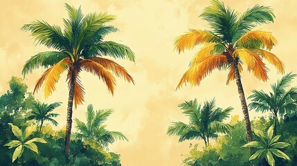 Tropical Palm Trees Watercolor Painting Landscape