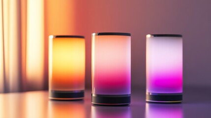 Modern lamps with colorful gradients and light.