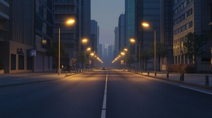 Quiet city street illuminated at night.