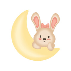 Obraz premium baby shower rabbit and moon