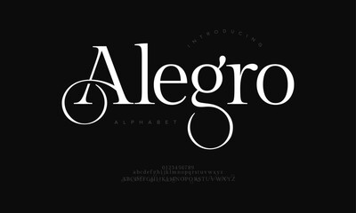 Alegro typography beauty fashion elegant minimalist serif italic fonts decorative wedding vintage retro logos. Minimal luxury font alphabet logo. Vector illustration