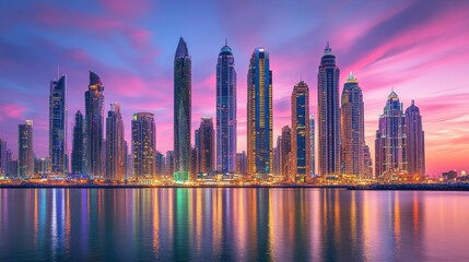 Fototapeta premium Urban Skyline at Twilight with Vibrant Colors