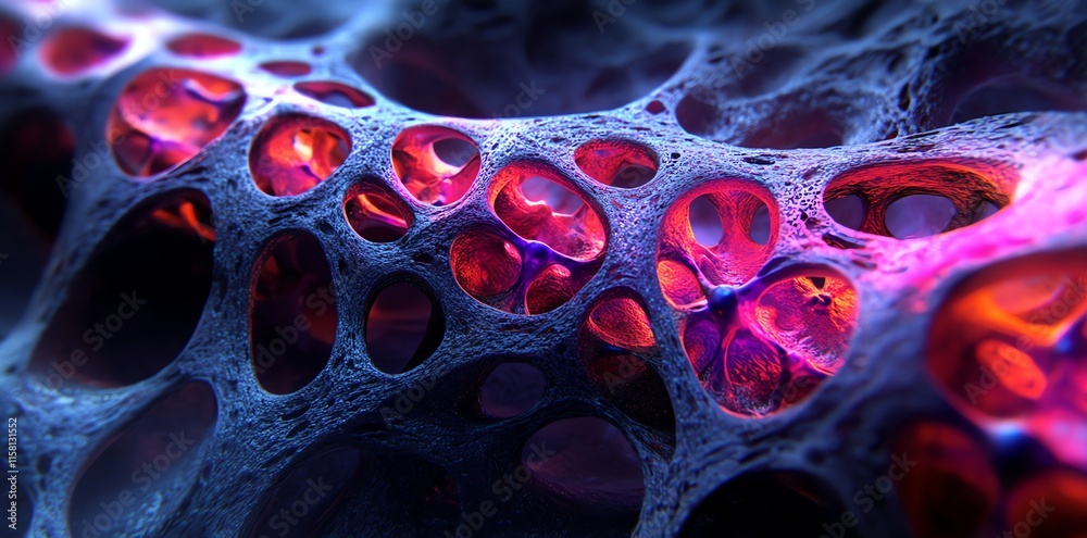 Aufkleber Abstract depiction of a cellular structure with glowing elements.