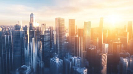 Fototapeta premium City skyline at sunset with golden light