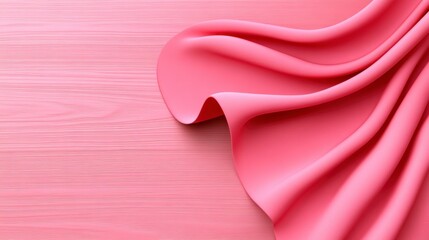Soft Pink Fabric Drapery on Light Wooden Surface for Background Design
