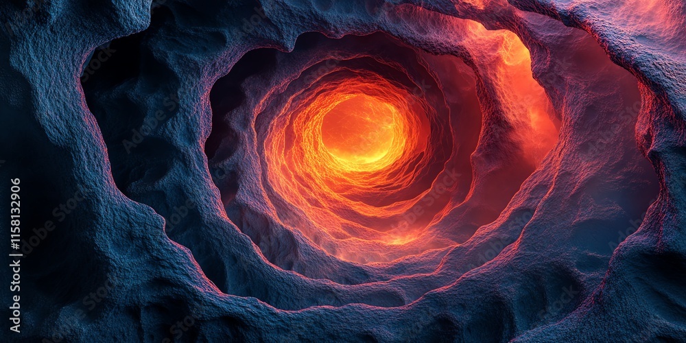 Aufkleber a vibrant, abstract representation of a swirling, fiery tunnel with textured surfaces.