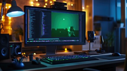 Monitor Computer with Chroma Key Green Screen