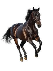 Fototapeta premium A dynamic depiction of a shiny brown horse in mid-gallop, showcasing its power and grace.