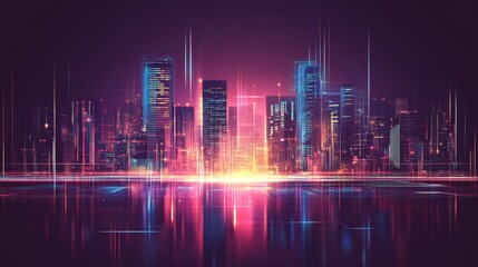 Fototapeta premium Futuristic city skyline with vibrant lights.