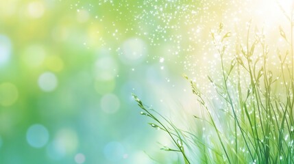 Obraz premium Lush green grass with shimmering sunlight.