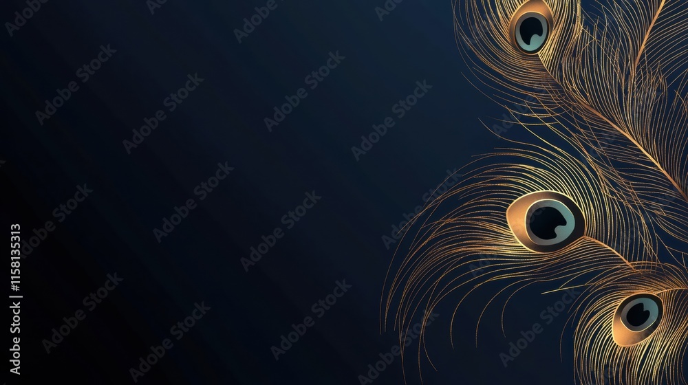 Poster Elegant line art of peacock feathers with ample copy space for creative mock up purposes. Generative AI