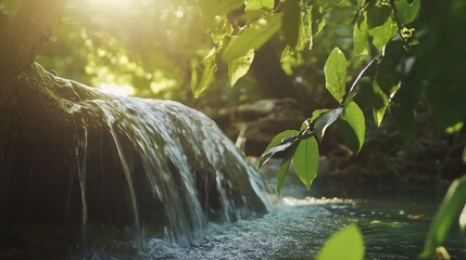 Serene Waterfall in Lush Forest: A Tranquil Escape