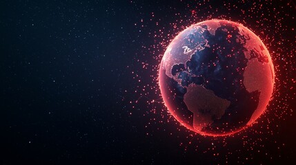 Fototapeta premium A digital representation of Earth surrounded by glowing particles, showcasing a cosmic and futuristic aesthetic.