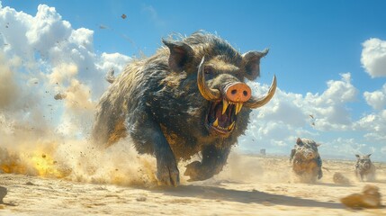  Large Boar Charges Across