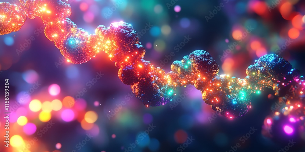 Aufkleber A vibrant, abstract representation of molecular structures with glowing particles.