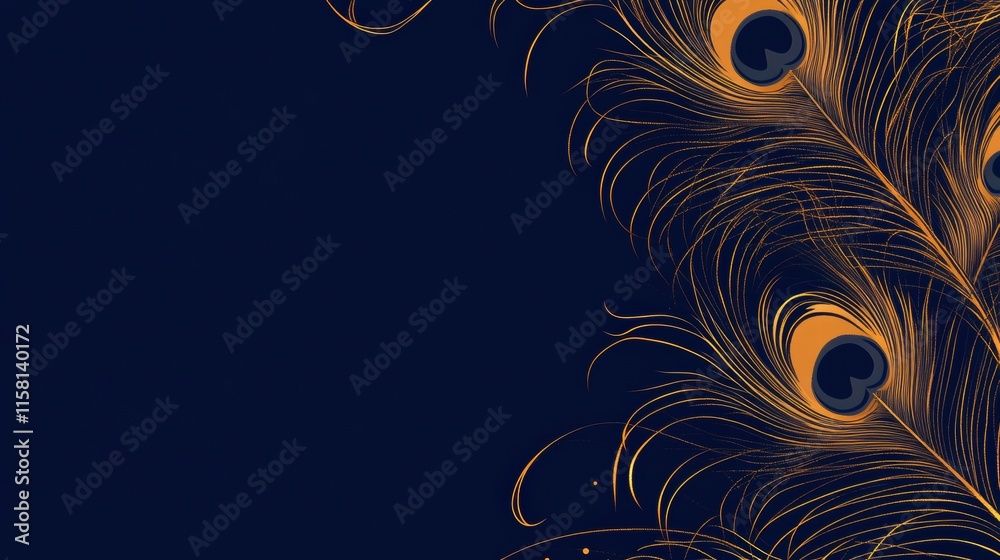 Fototapete Elegant line art depicting peacock feathers with ample copy space for creative mock up designs. Generative AI