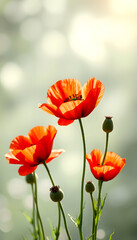 Obraz premium beautiful tender blossoming of fresh poppy flowers on transparent background, dreamy atmosphere, with white tones