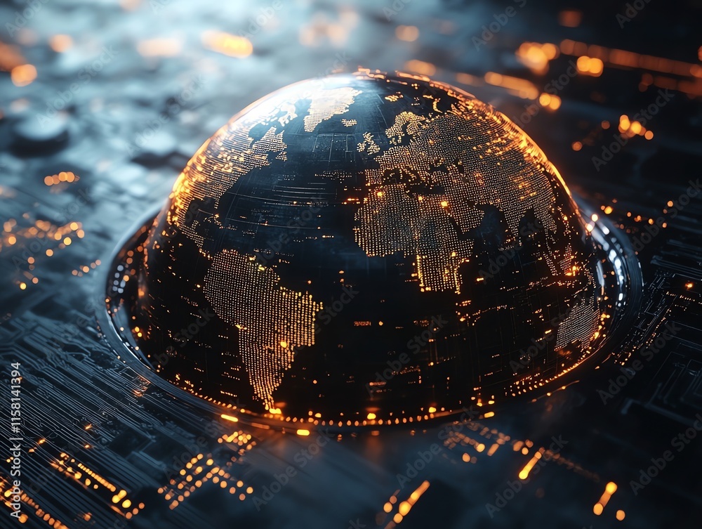 Aufkleber a digital representation of earth with glowing circuits, symbolizing technology and connectivity.