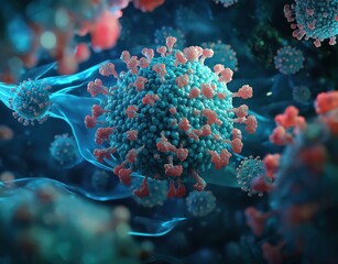 Obraz premium Coronavirus Cell, Covid-19, Microscopic View