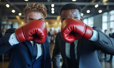 Competitive Office Atmosphere. Boxing Gloves and Business - Powered by Adobe