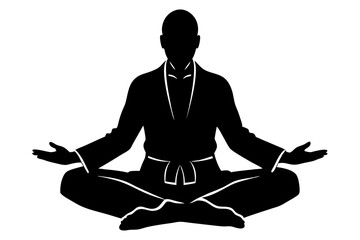 Silhouette of a Karateka Sitting in Meditation with Hands on Knees