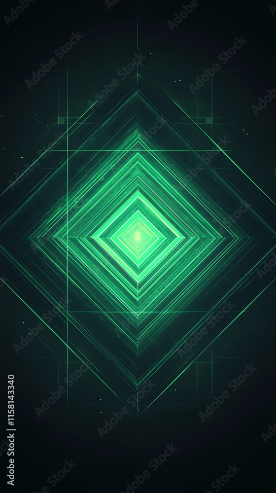 Aufkleber A glowing green diamond shape with a futuristic design and abstract elements.
