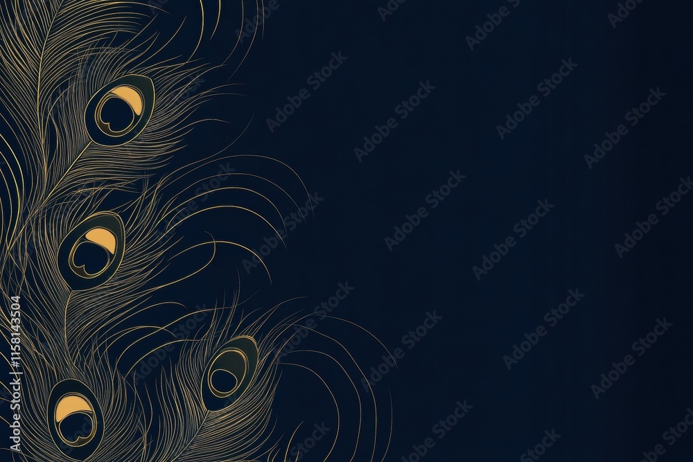 Fototapete Elegant line art of peacock feathers featuring copy space for creative mock up design. Generative AI