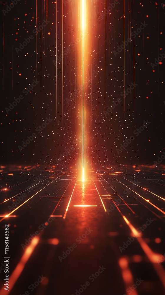 Poster a futuristic digital landscape with glowing lines and particles, suggesting a high-tech environment.