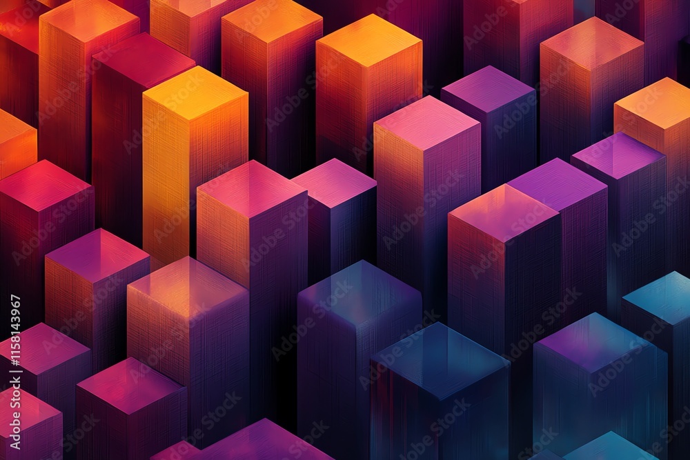 Aufkleber A vibrant abstract landscape of colorful blocks creating a 3D visual effect.