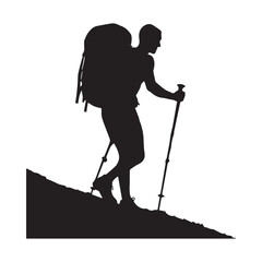 Hiking man Silhouettes. hiker with rucksacks and backpack silhouette.