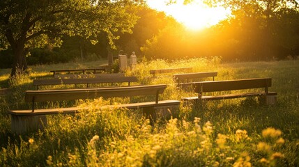 Twilight Memorial Ceremony with Golden Hour Light