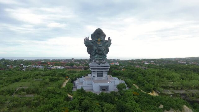 Aerial drone view of Garuda Wisnu Kencana Park in South Kuta, Bali, Indonesia