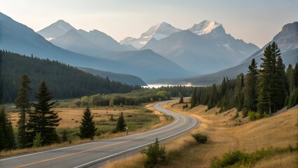 Naklejka premium image of a street in a beautiful mountainous area with an afternoon background