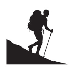 Hiking man Silhouettes. hiker with rucksacks and backpack silhouette.