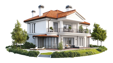 Villa Isolated on White Background - Luxurious Residence