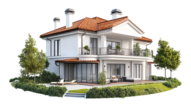 Villa Isolated on White Background - Luxurious Residence