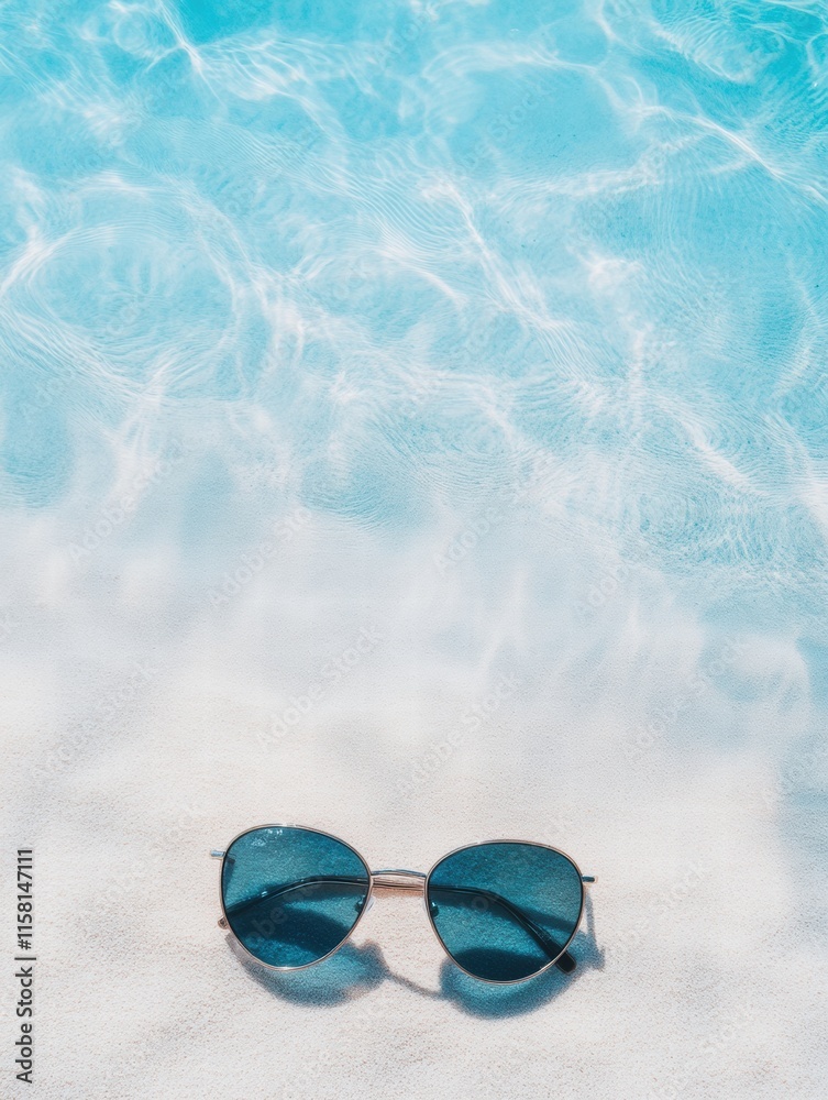 Poster Relaxing summer vibes with sunglasses by the pool on a sunny day inviting leisure and tranquility. Generative AI