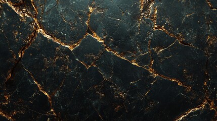 A textured black marble surface with golden veins, ideal for backgrounds or design elements.