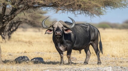 Buffalo Standing in Shade of Acacia Trees
