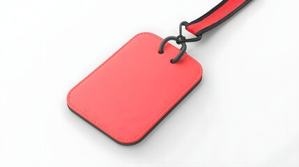 Fototapeta premium A red identification tag with a black border and a strap for hanging.
