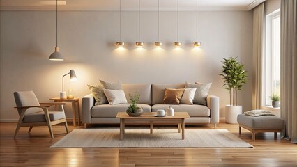 Minimalist Living Room Long Exposure Photography, Empty Space Product Presentation, Cozy Interior Design, Advertising Background