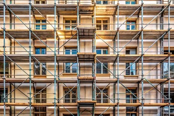 Minimalist Scaffolding Urban Renovation Building Construction Photography