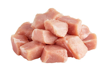 Cubed raw chicken breast isolated on transparent background