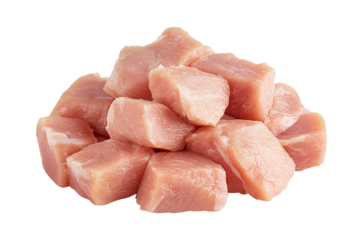 Cubed raw chicken breast isolated on transparent background