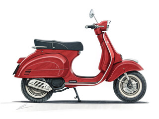 Obraz premium Red scooter silhouette illustration, simple and stylish, on a white background.