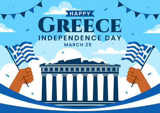 Happy Greece Independence Day Vector Illustration on March 25th, featuring the Greek Flag and Ribbon in a National Holiday Flat Style Background